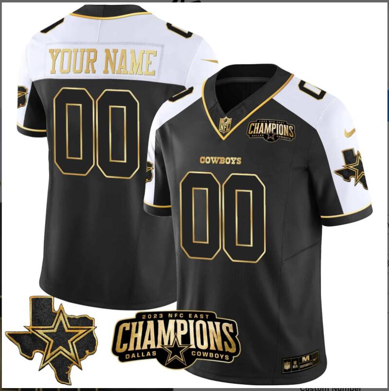 Men 2024 Nike NFL Dallas Cowboys 2023 NFC East Champions Patch Gold Vapor Custom Jersey6